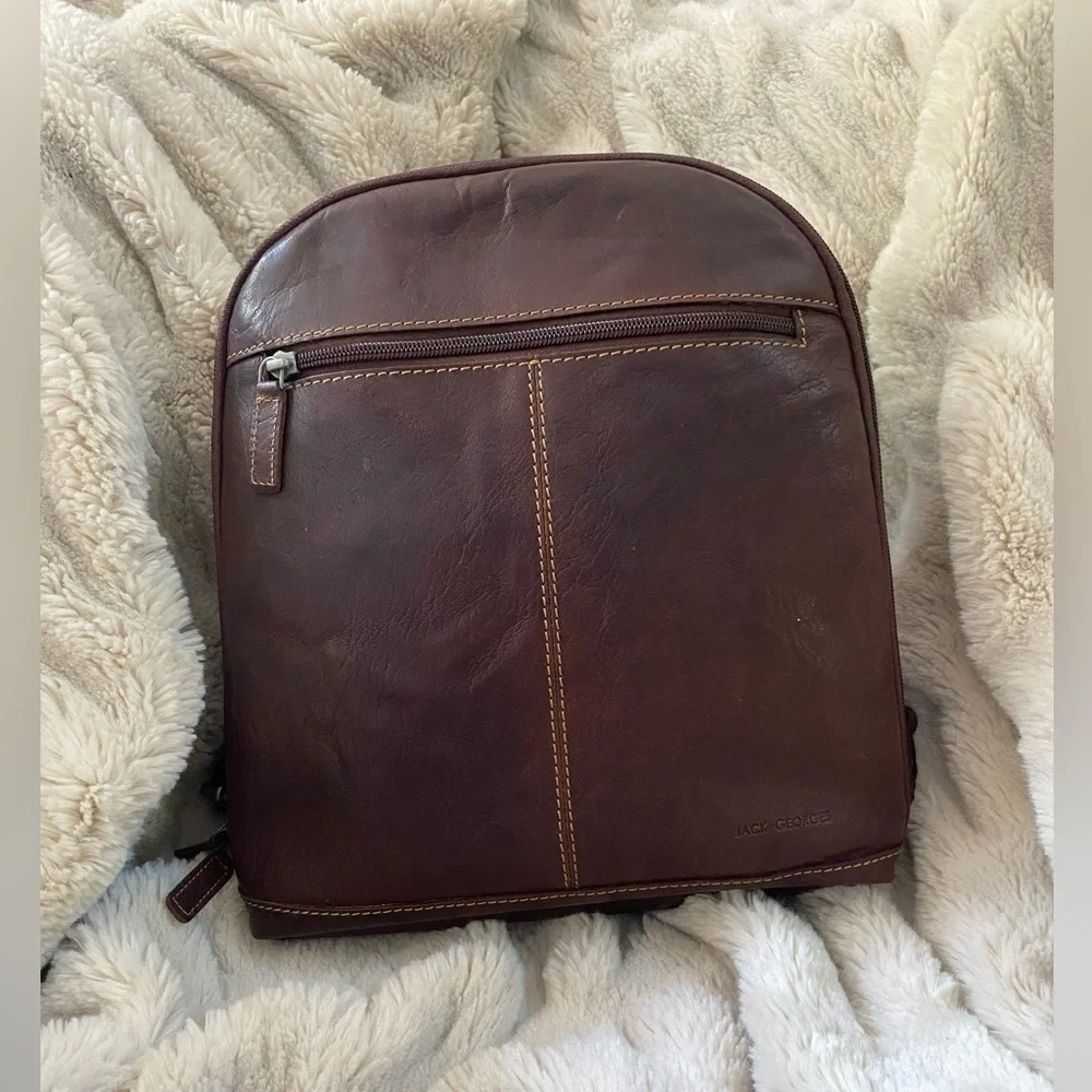 Jack Georges Brown Leather Convertible Backpack Crossbody Bag